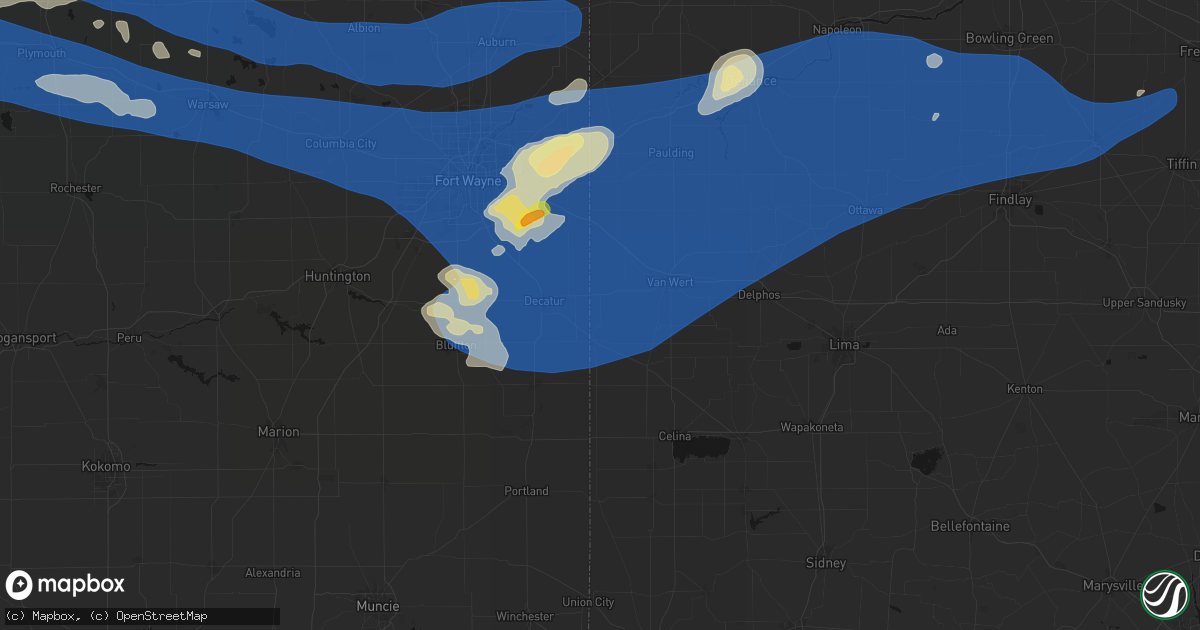 Hail map in Wren, OH on August 9, 2026