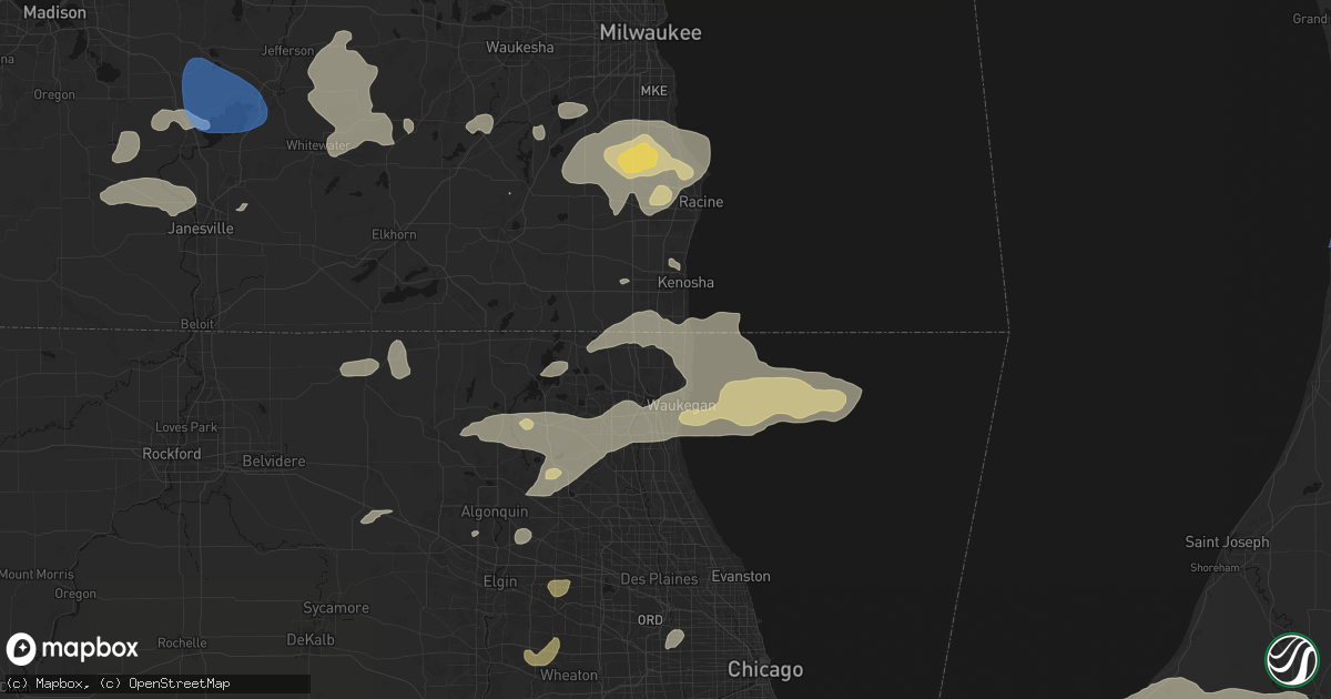 Hail map in Zion, IL on August 9, 2026