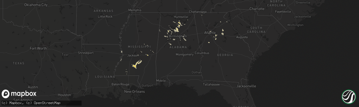 Hail map in Alabama on August 10, 2015