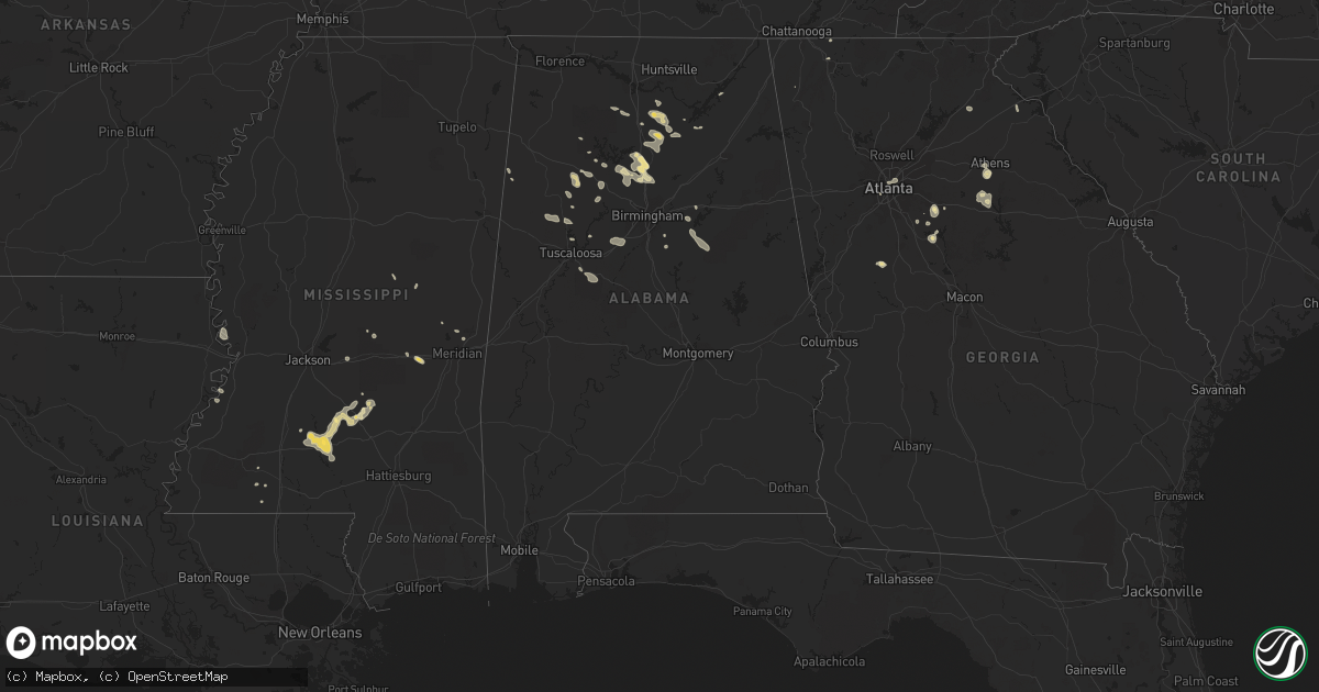Hail map in Alabama on August 10, 2015