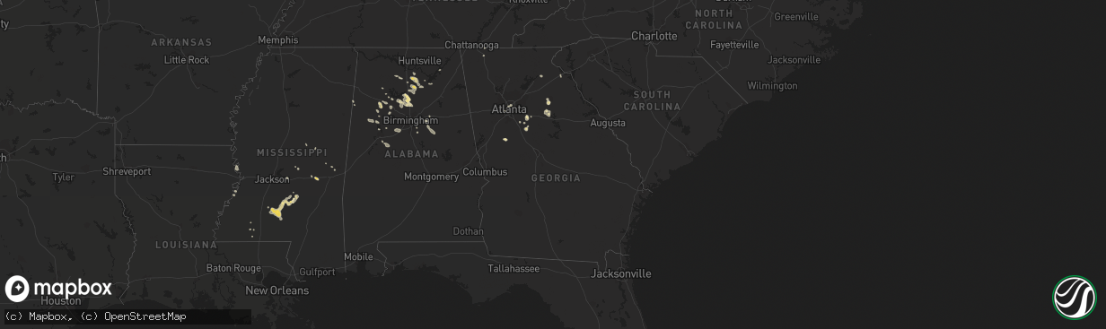 Hail map in Georgia on August 10, 2015