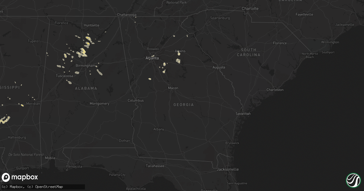 Hail map in Georgia on August 10, 2015