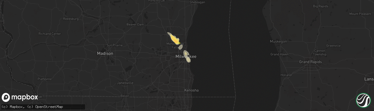 Hail map in Milwaukee, WI on August 10, 2015