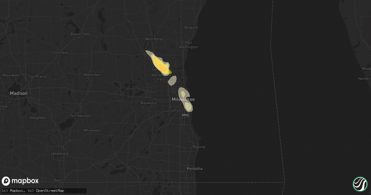 Hail map in Milwaukee, WI on August 10, 2015