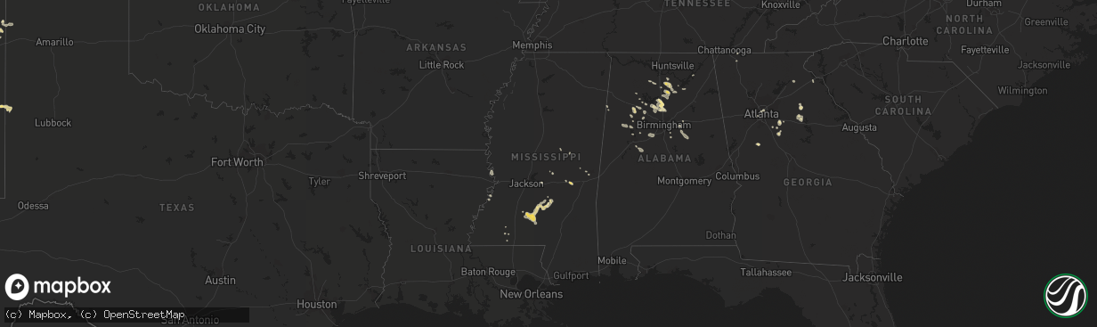 Hail map in Mississippi on August 10, 2015