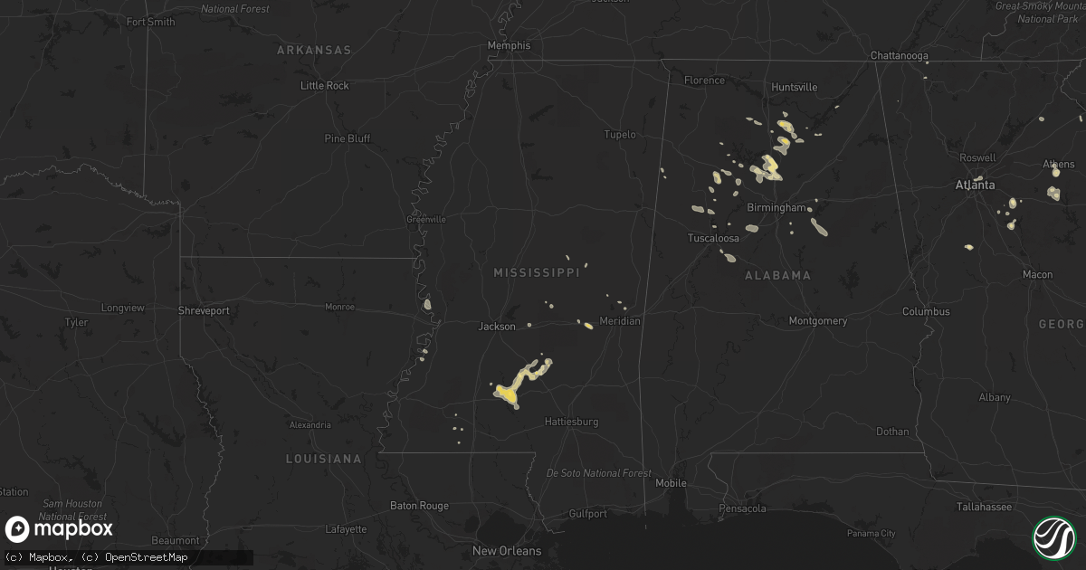 Hail map in Mississippi on August 10, 2015