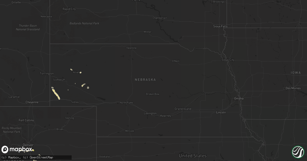 Hail map in Nebraska on August 10, 2015