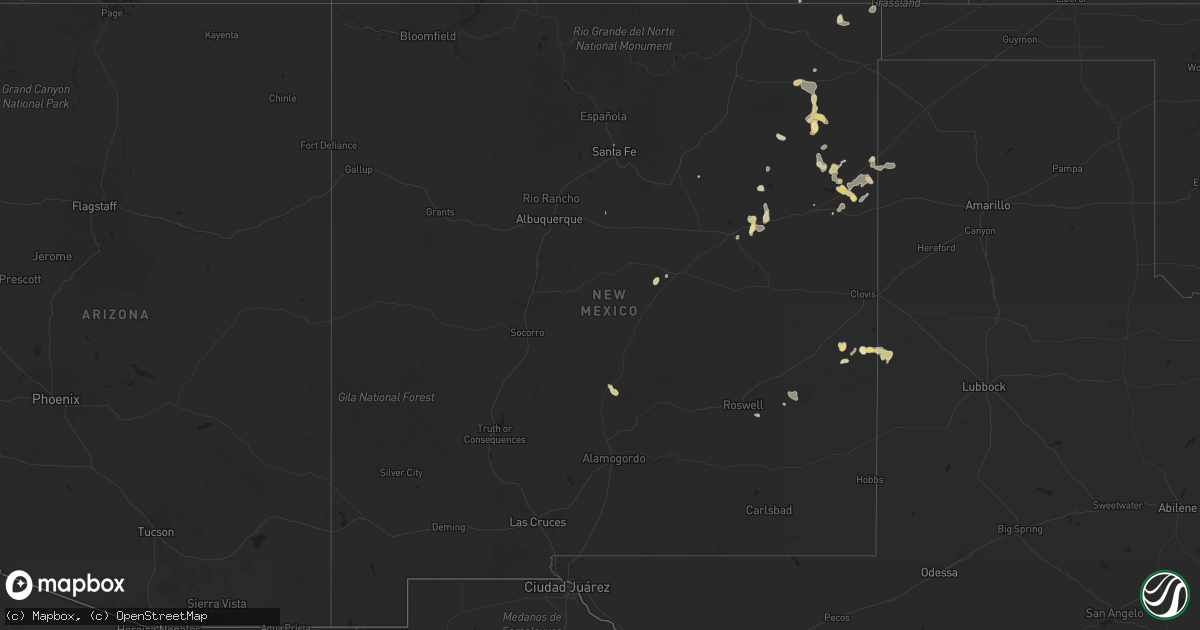 Hail map in New Mexico on August 10, 2015