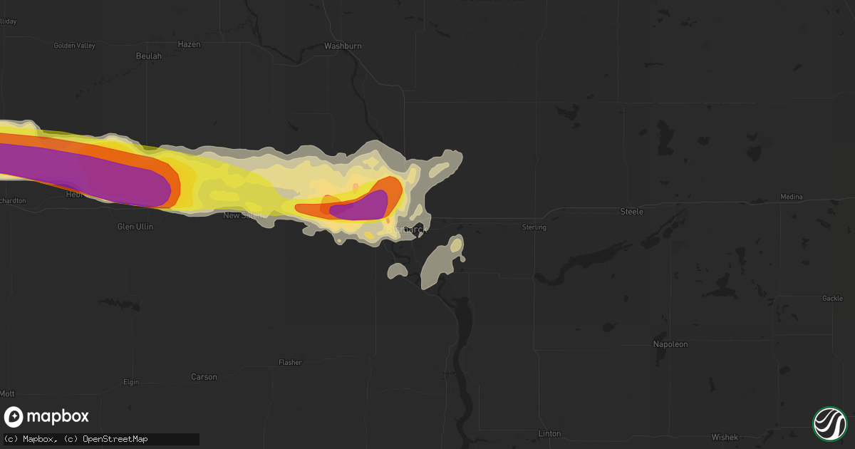Hail map in Bismarck, ND on August 10, 2016