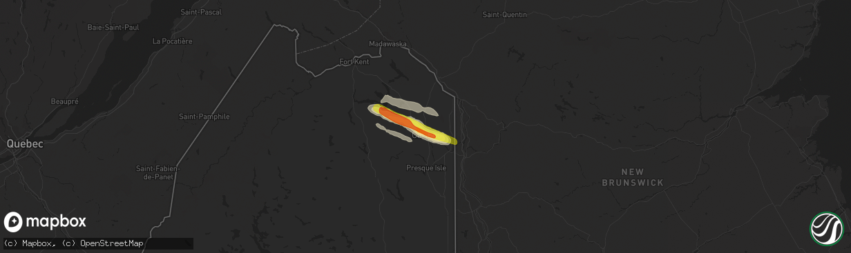 Hail map in Caribou, ME on August 10, 2016