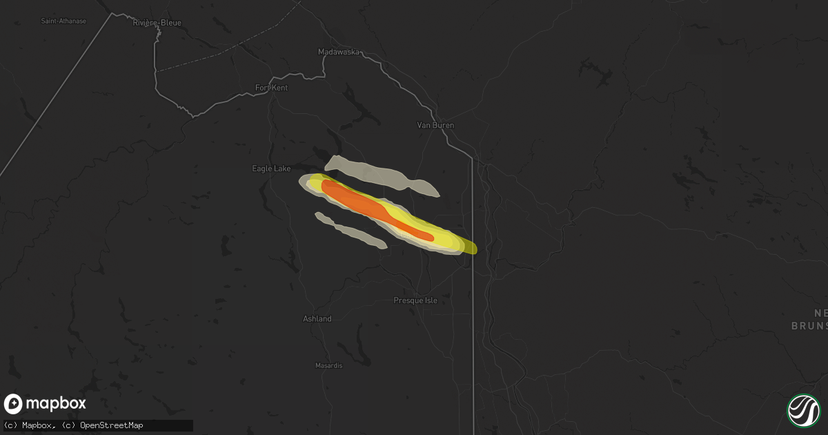 Hail map in Caribou, ME on August 10, 2016