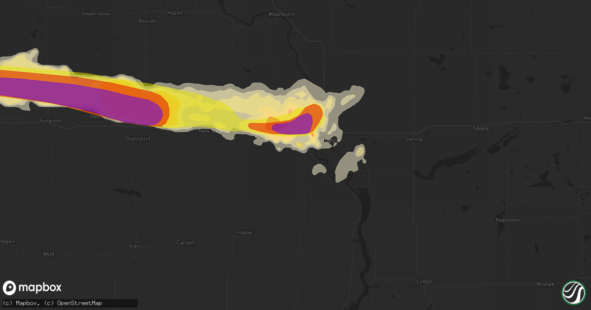 Hail map in Mandan, ND on August 10, 2016