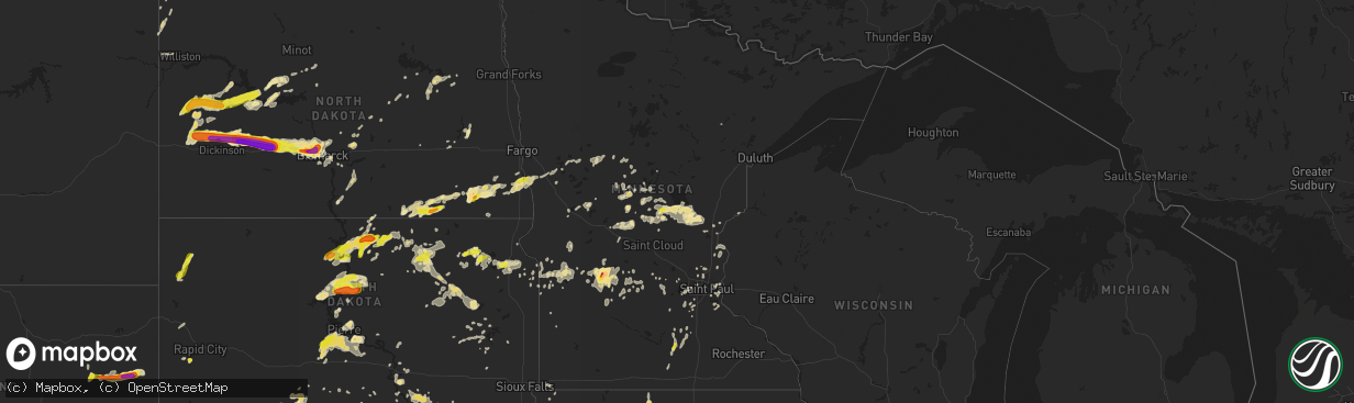 Hail map in Minnesota on August 10, 2016