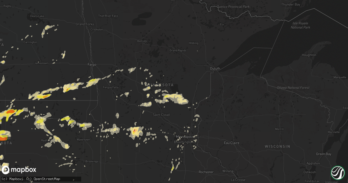 Hail map in Minnesota on August 10, 2016