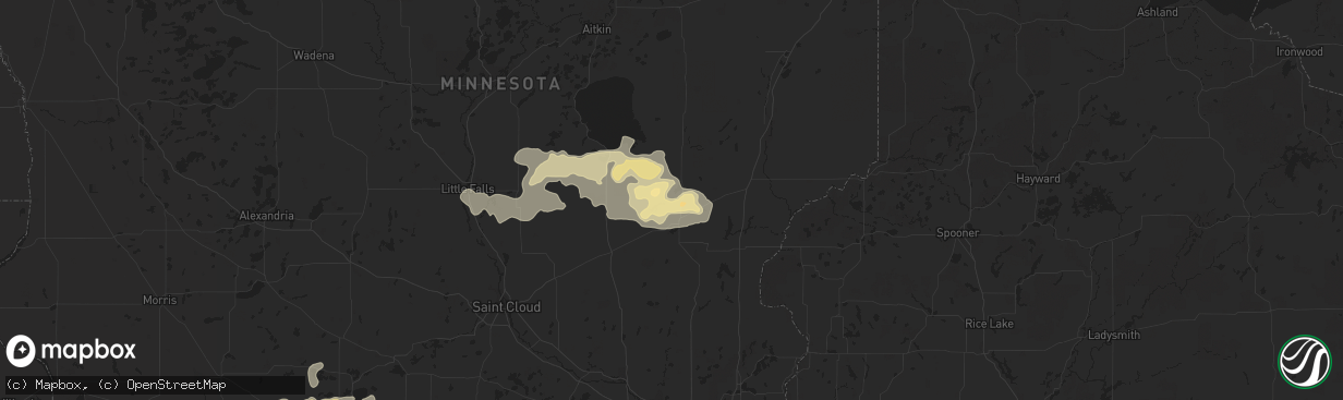 Hail map in Mora, MN on August 10, 2016