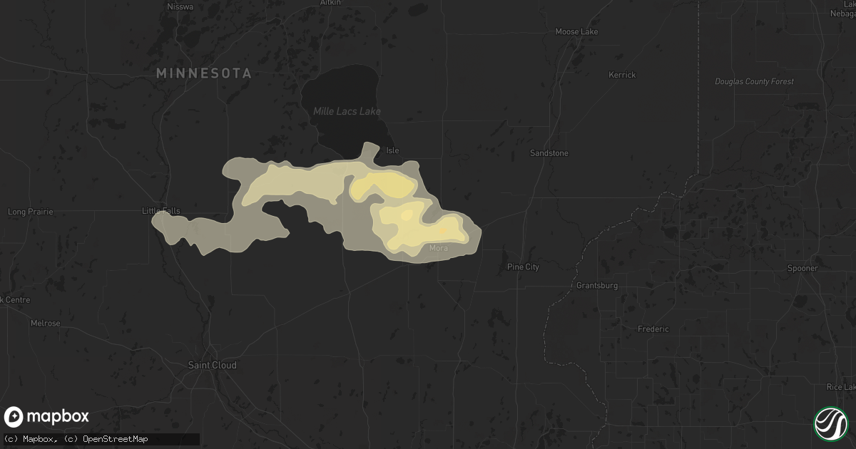 Hail map in Mora, MN on August 10, 2016