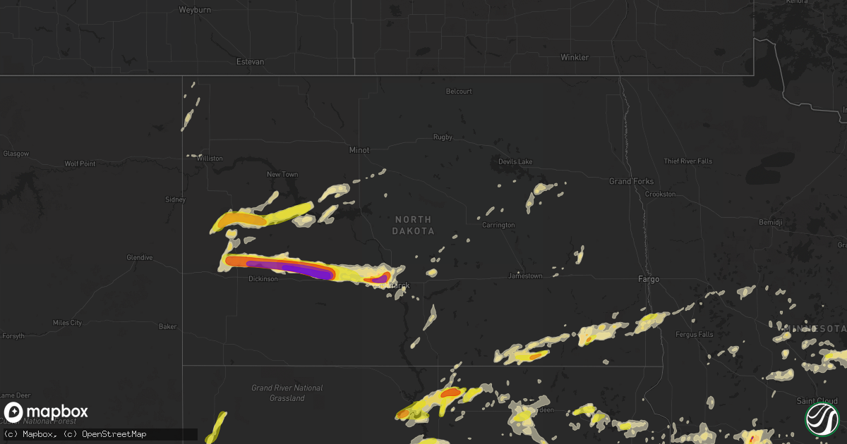Hail map in North Dakota on August 10, 2016