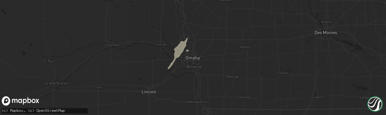 Hail map in Omaha, NE on August 10, 2016