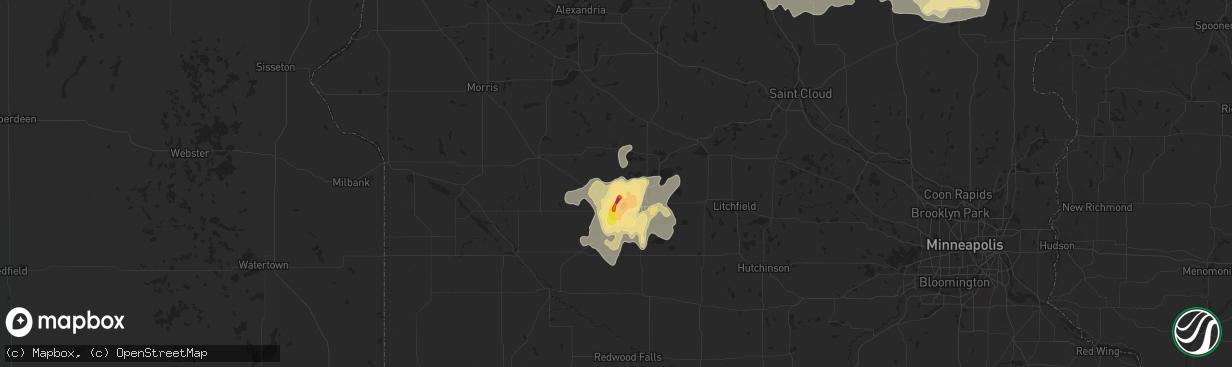 Hail map in Pennock, MN on August 10, 2016