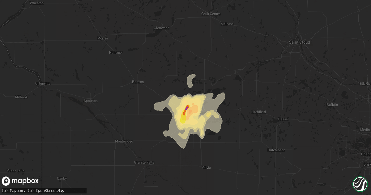 Hail map in Pennock, MN on August 10, 2016
