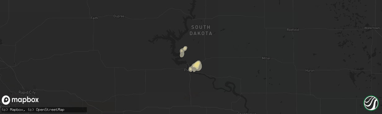 Hail map in Pierre, SD on August 10, 2016