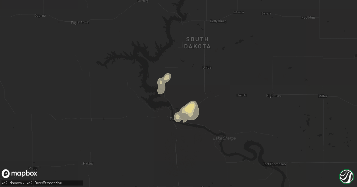 Hail map in Pierre, SD on August 10, 2016