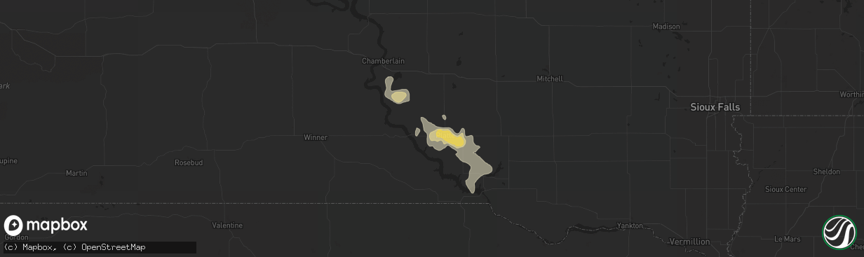 Hail map in Platte, SD on August 10, 2016