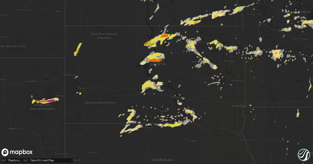 Hail map in South Dakota on August 10, 2016