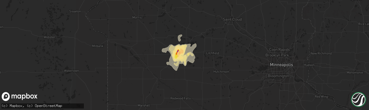 Hail map in Willmar, MN on August 10, 2016