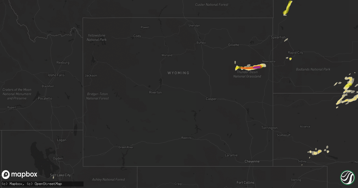 Hail map in Wyoming on August 10, 2016