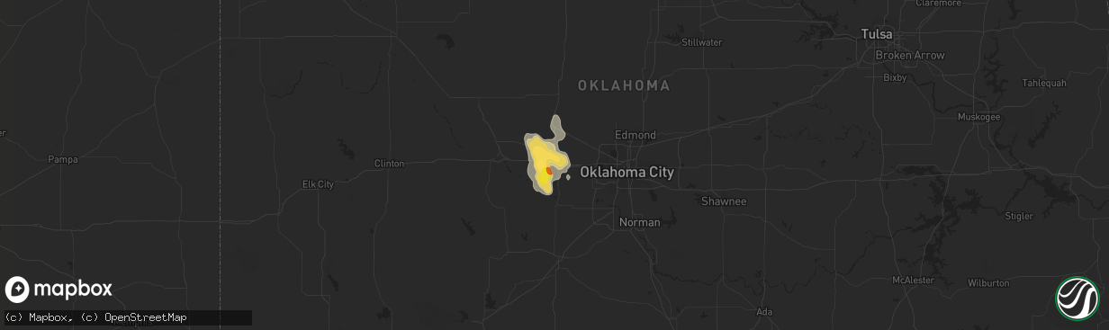 Hail map in El Reno, OK on August 10, 2017