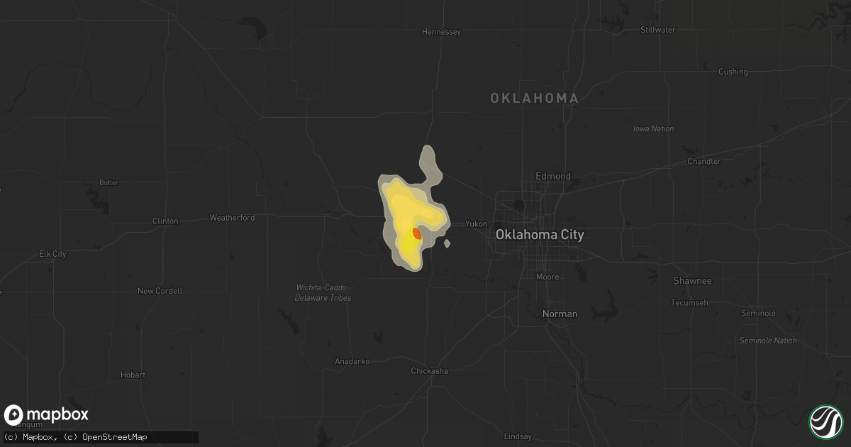 Hail map in El Reno, OK on August 10, 2017