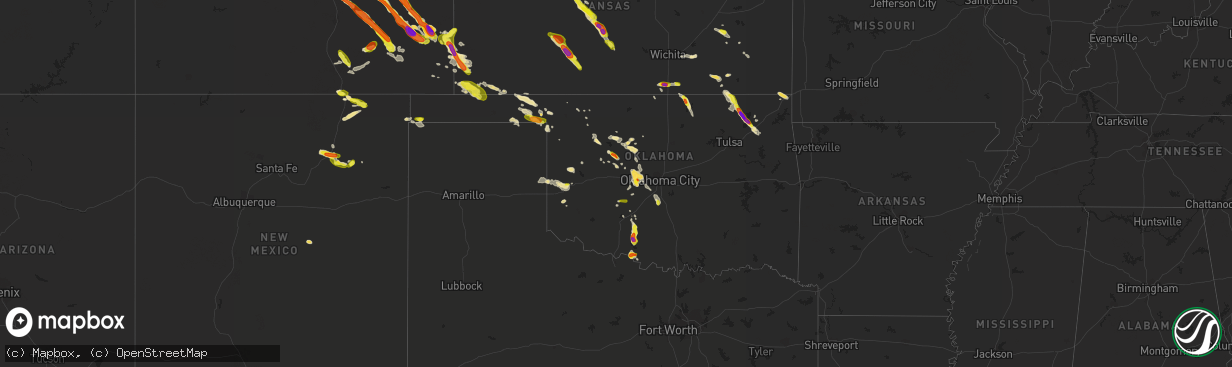 Hail map in Oklahoma on August 10, 2017