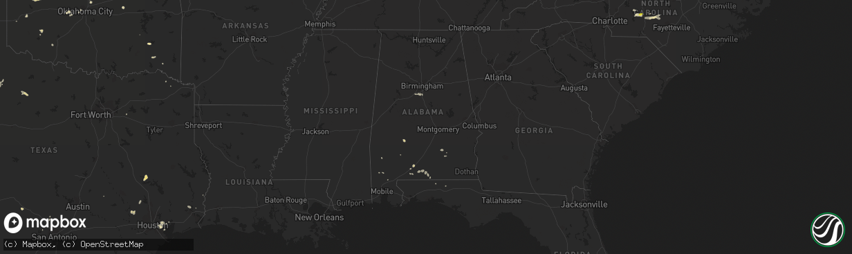 Hail map in Alabama on August 10, 2018