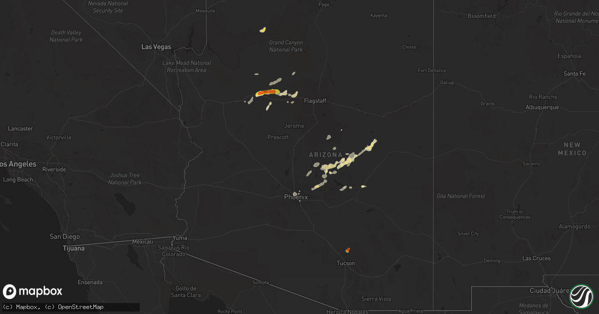 Hail map in Arizona on August 10, 2018