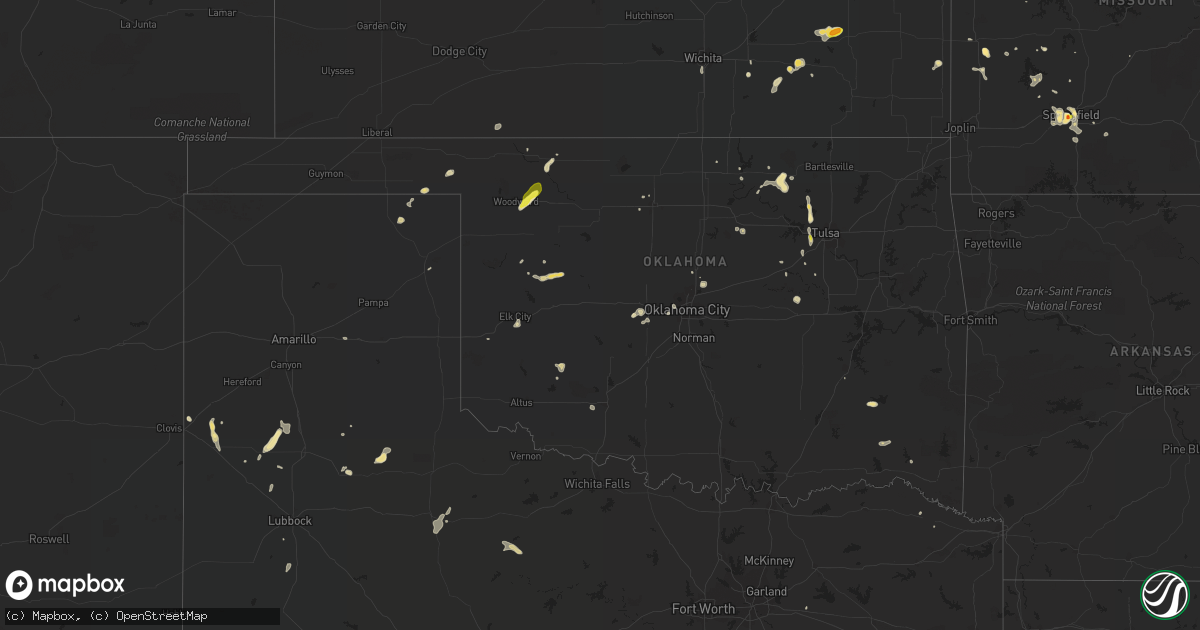 Hail map in Oklahoma on August 10, 2018