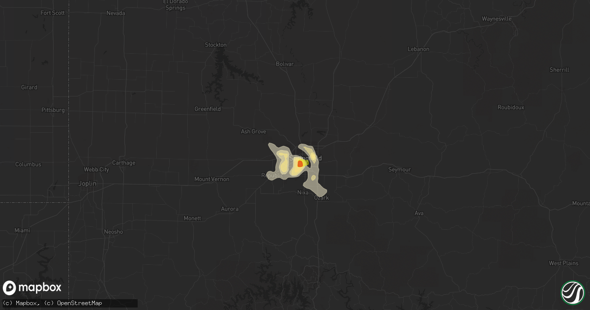 Hail map in Springfield, MO on August 10, 2018