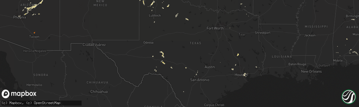 Hail map in Texas on August 10, 2018