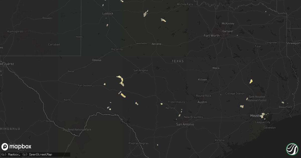 Hail map in Texas on August 10, 2018