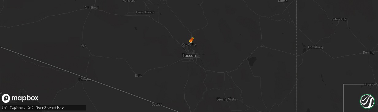 Hail map in Tucson, AZ on August 10, 2018