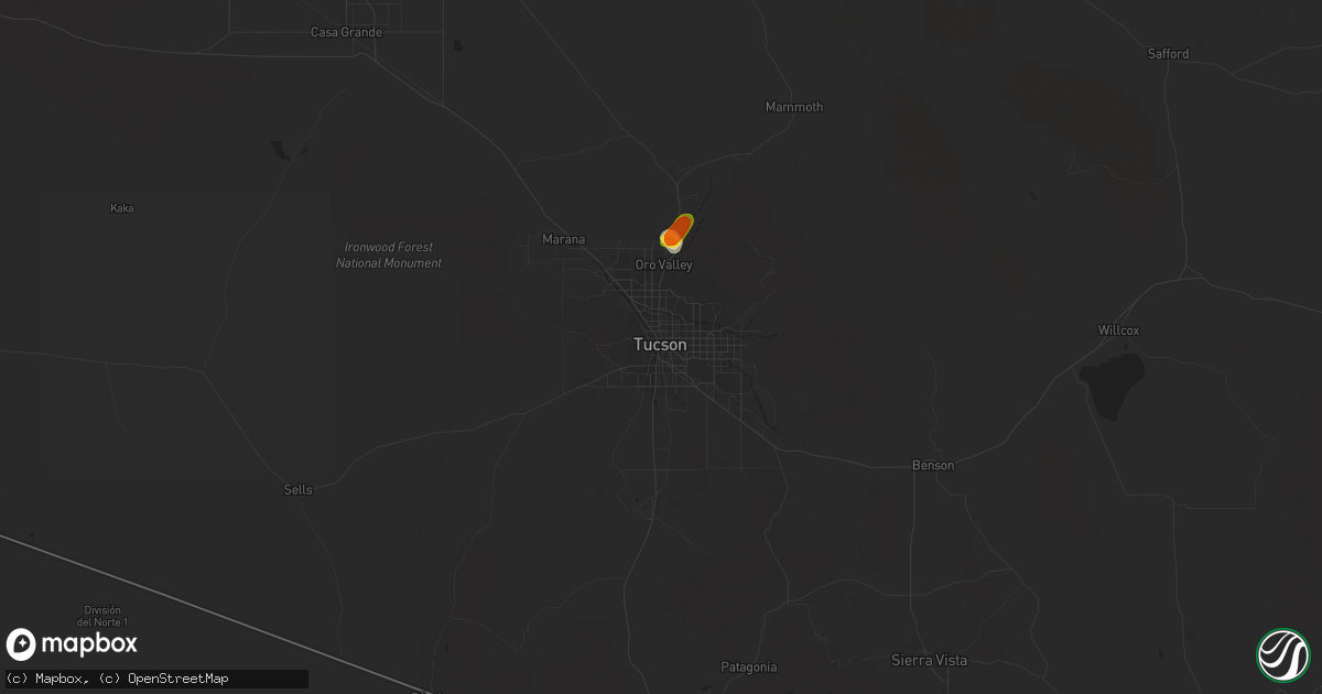 Hail map in Tucson, AZ on August 10, 2018