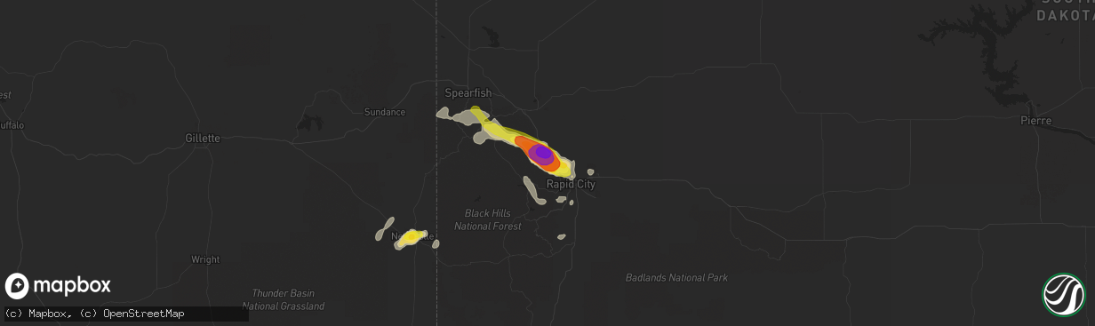 Hail map in Black Hawk, SD on August 10, 2019