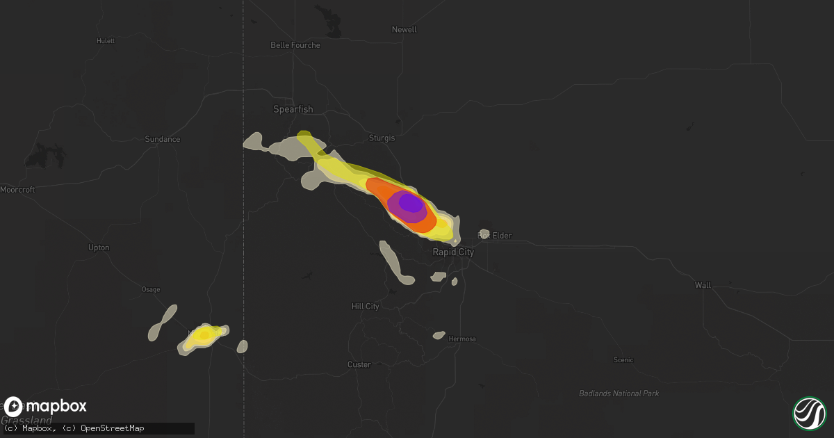 Hail map in Black Hawk, SD on August 10, 2019