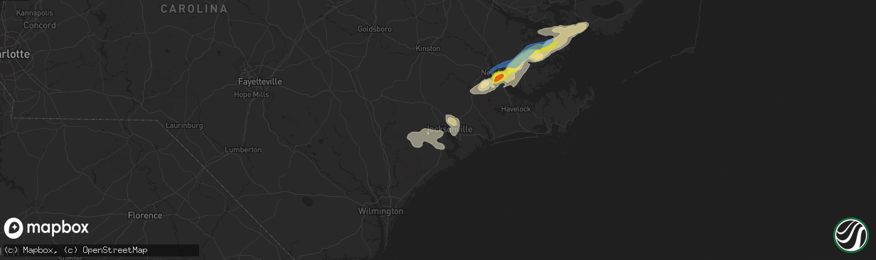 Hail map in Jacksonville, NC on August 10, 2019