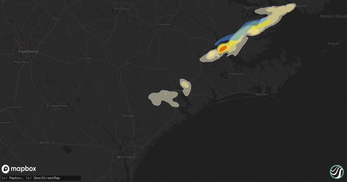Hail map in Jacksonville, NC on August 10, 2019