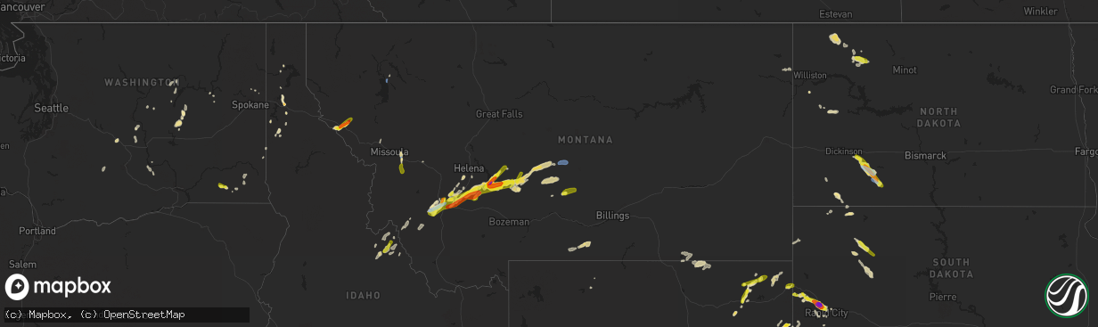 Hail map in Montana on August 10, 2019