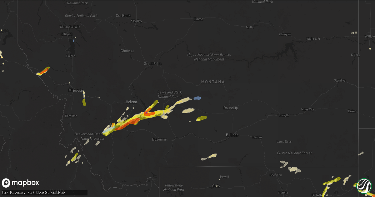 Hail map in Montana on August 10, 2019