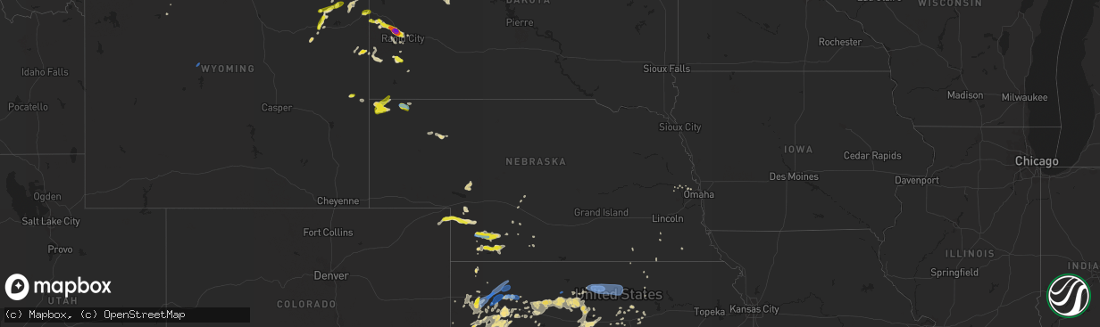 Hail map in Nebraska on August 10, 2019