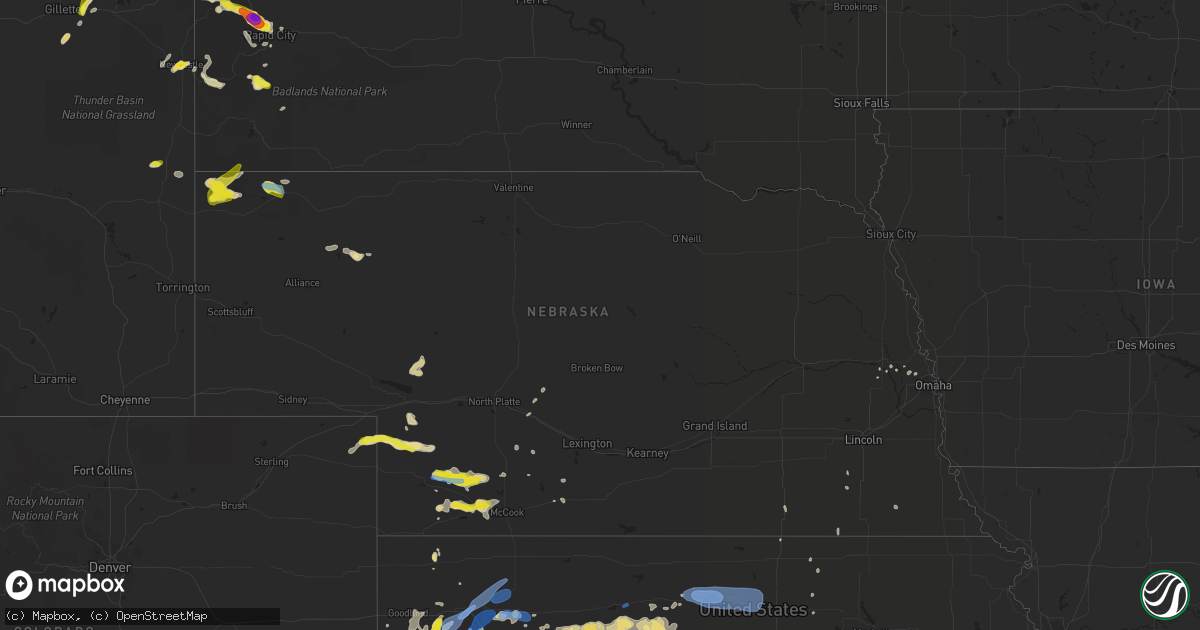 Hail map in Nebraska on August 10, 2019
