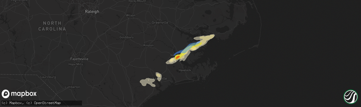 Hail map in New Bern, NC on August 10, 2019